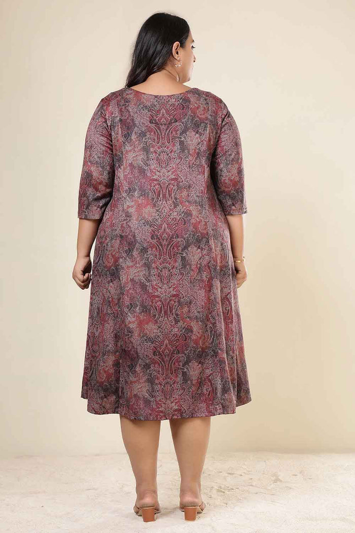 Plus Size Maroon Paisley SnugWeave Winter Dress