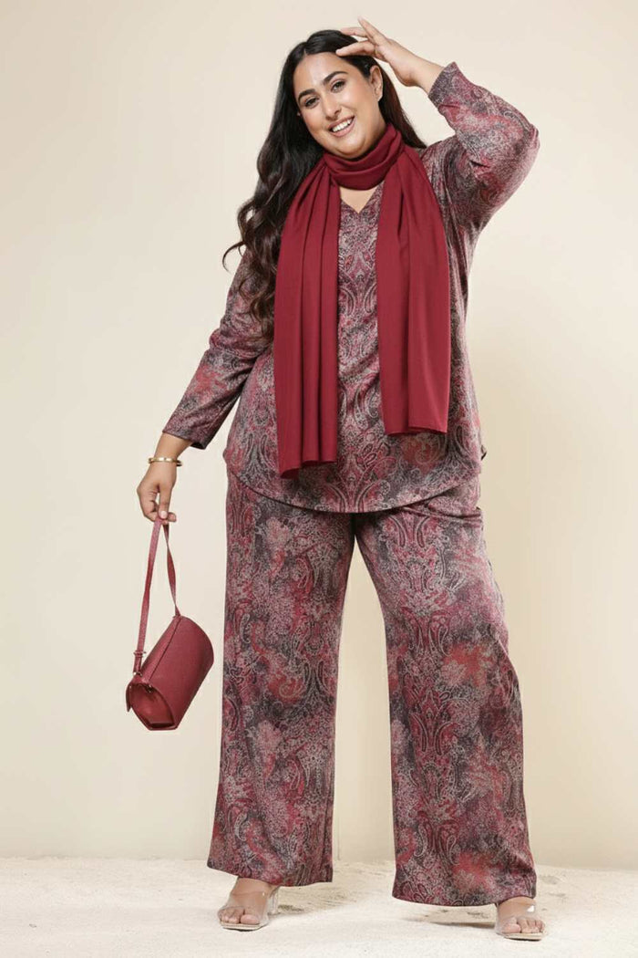 Plus Size Maroon Paisley SnugWeave™ Winter Top Coord Set