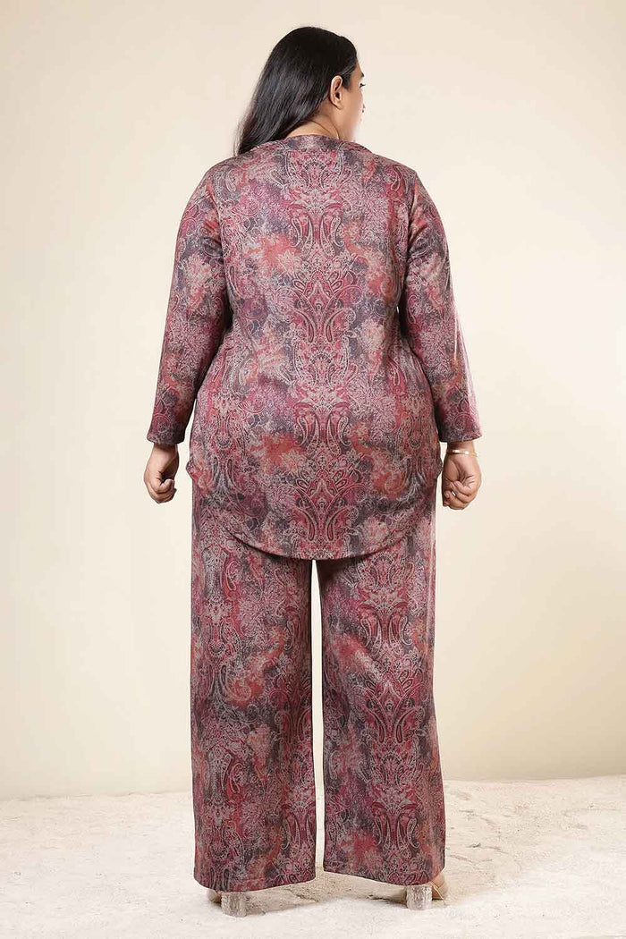 Plus Size Maroon Paisley SnugWeave™ Winter Top Coord Set