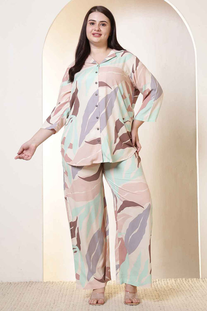 Plus Size Multi-Color Abstract Print Rayon Shirt Coord Set