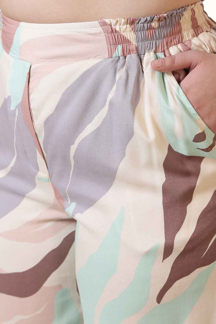 Plus Size Multi-Color Abstract Print Rayon Shirt Coord Set
