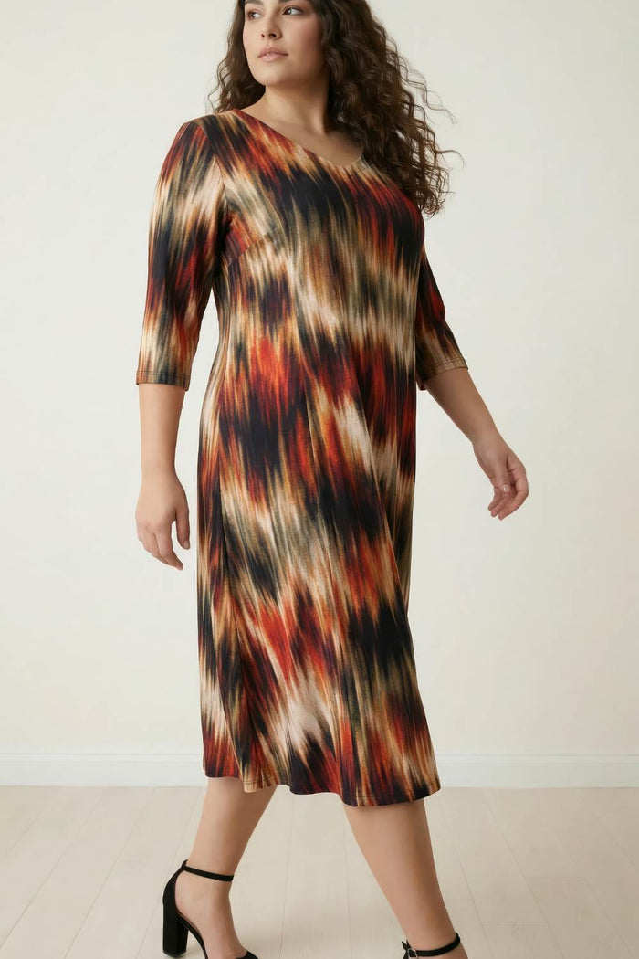 Plus Size Multicolor Abstract Print A line Dress