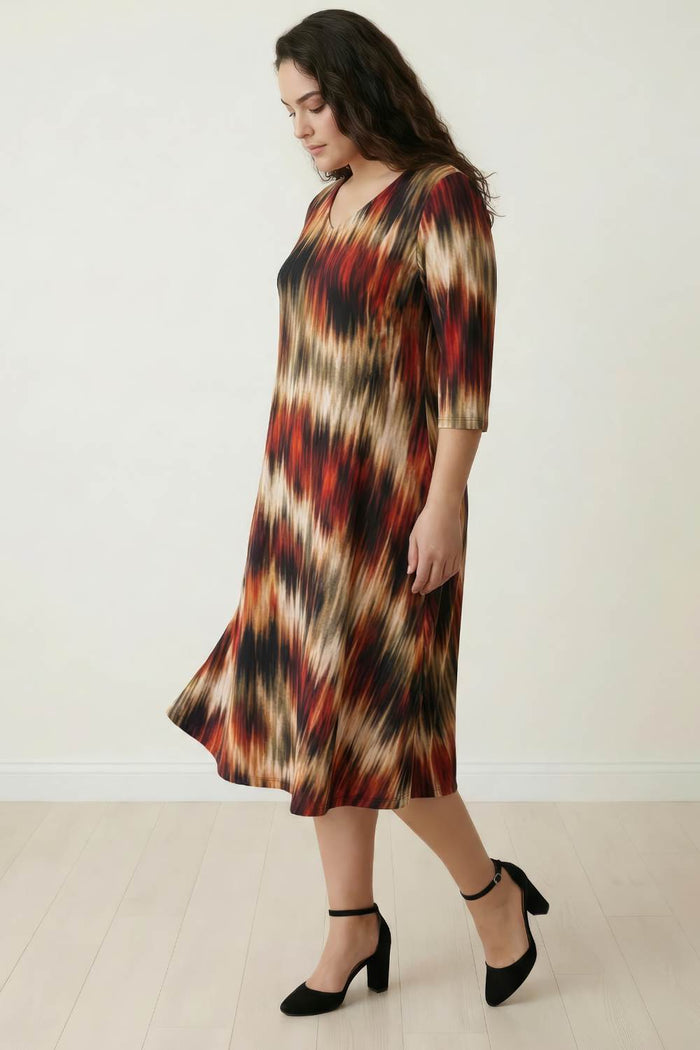 Plus Size Multicolor Abstract Print A line Dress