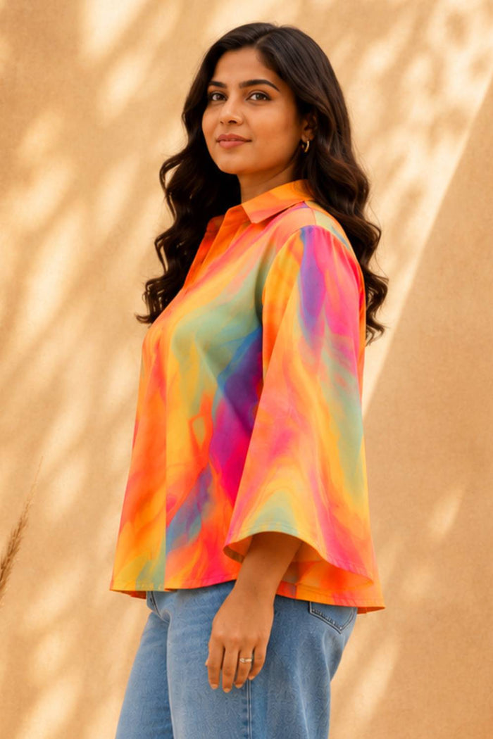 Plus Size Multicolor Abstract Print Cotton Top