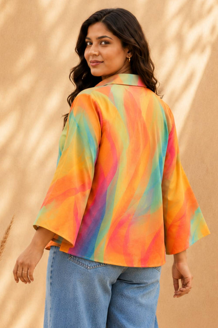 Plus Size Multicolor Abstract Print Cotton Top