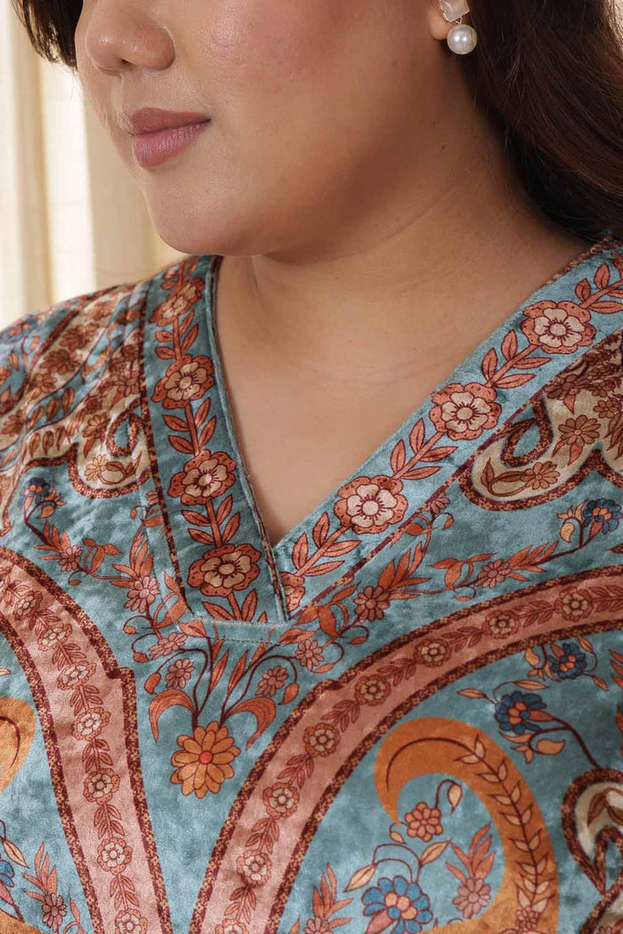 Plus Size Multicolor Ethnic Velvet Top
