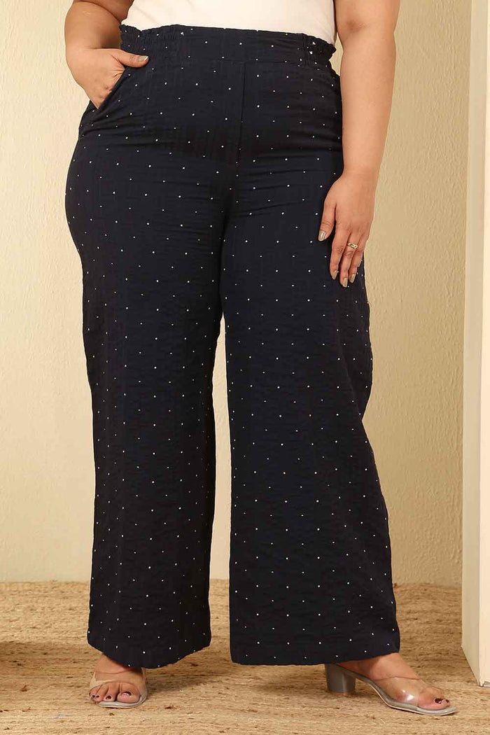 Plus Size Navy Blue Dobby Weave Cotton Kurta Coord Set