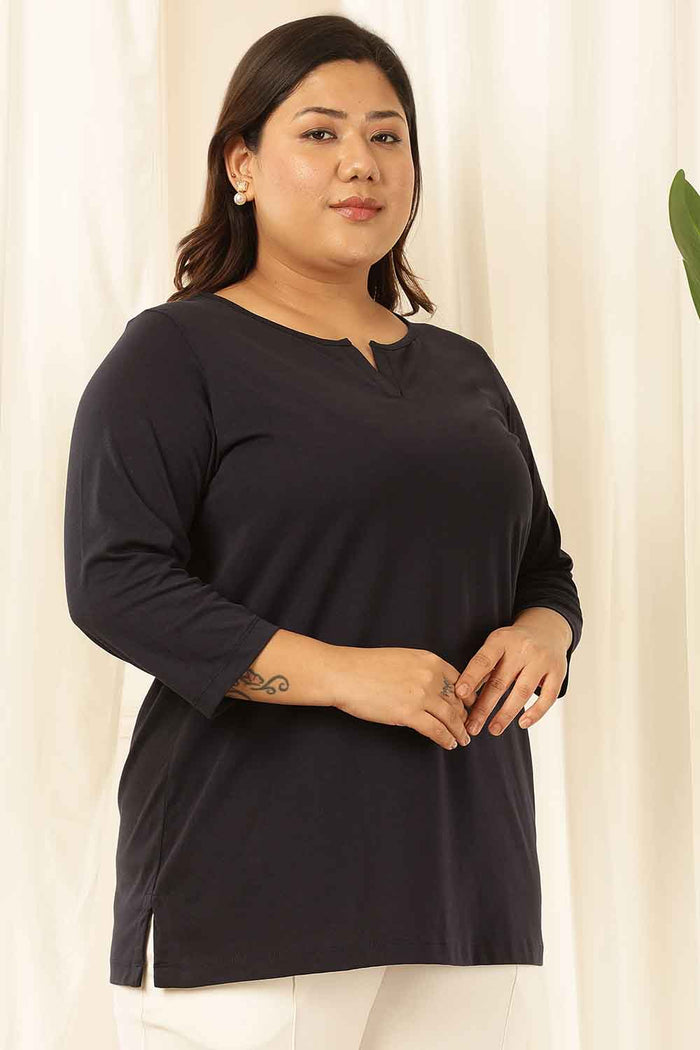 Plus Size Navy Henley Cotton Tshirt