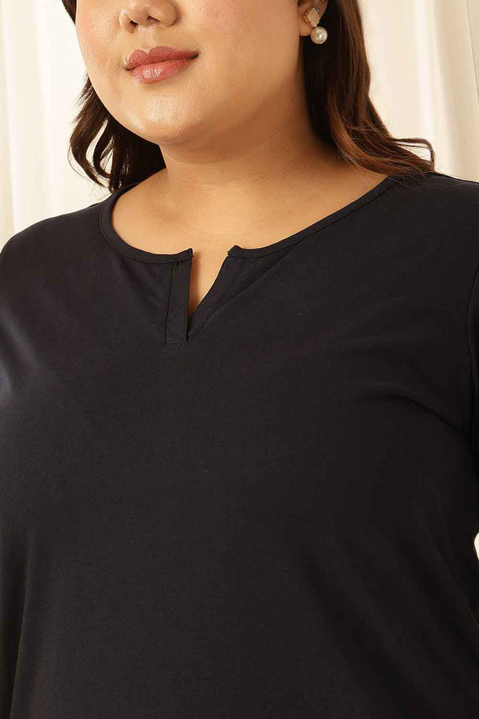 Plus Size Navy Henley Cotton Tshirt