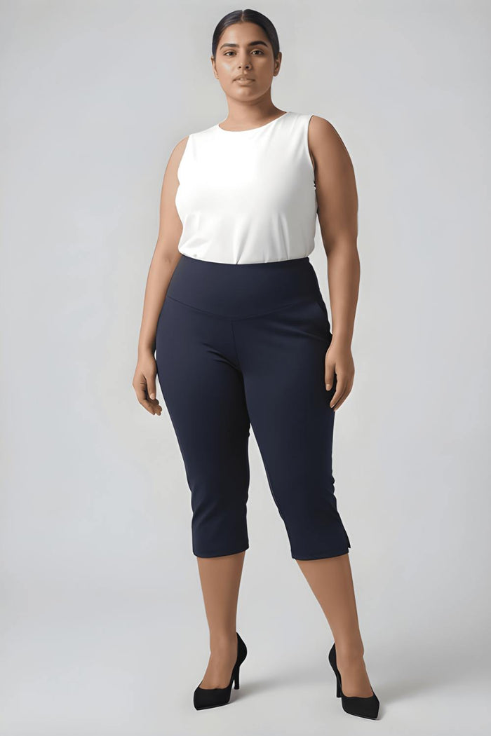 Plus Size Navy New Fit Tummy Tucker Crop Pants