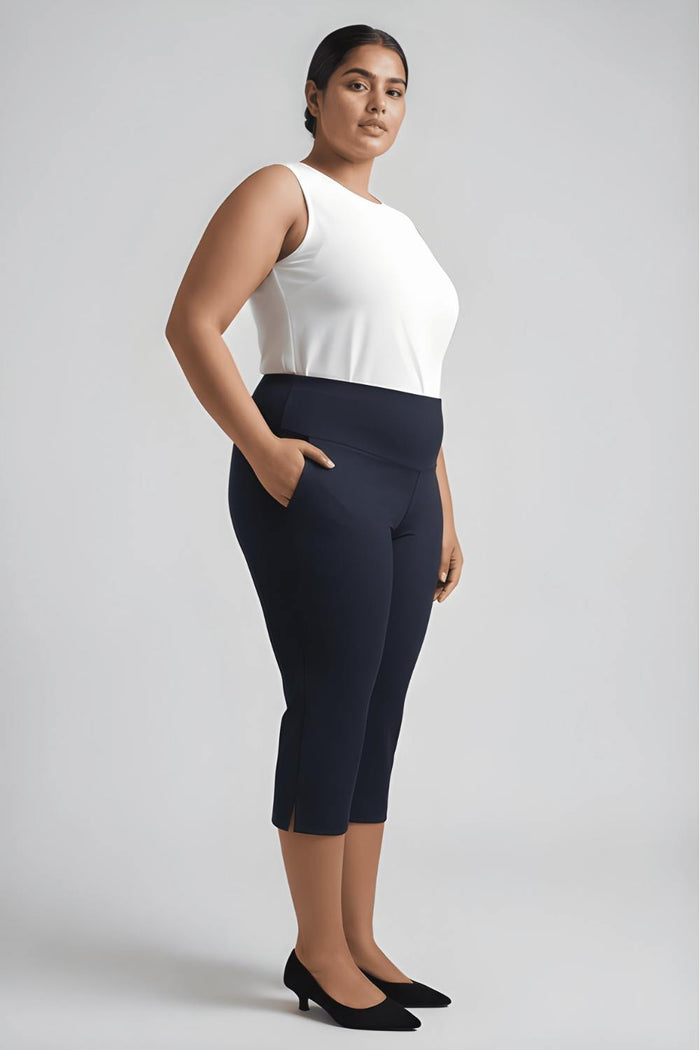 Plus Size Navy New Fit Tummy Tucker Crop Pants