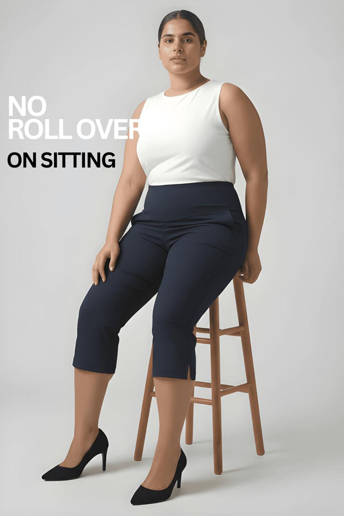 Plus Size Navy New Fit Tummy Tucker Crop Pants