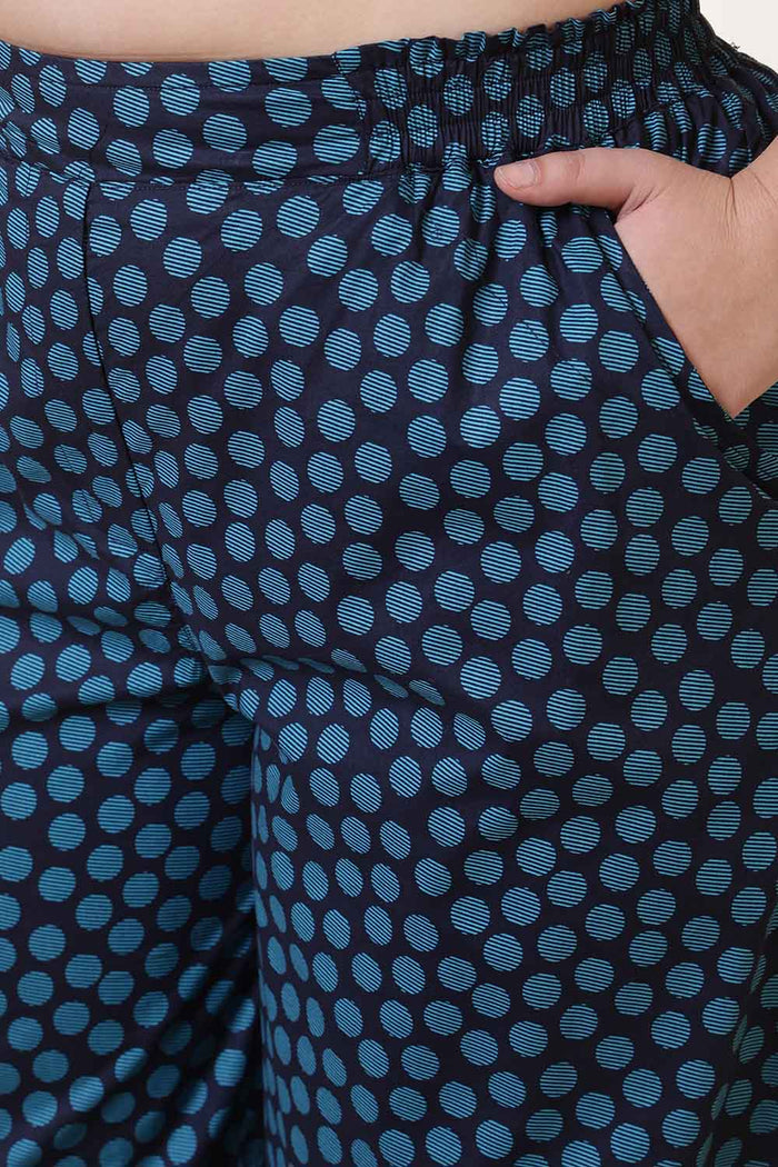 Plus Size Navy & Teal Polka Print Cotton Shirt Coord Set