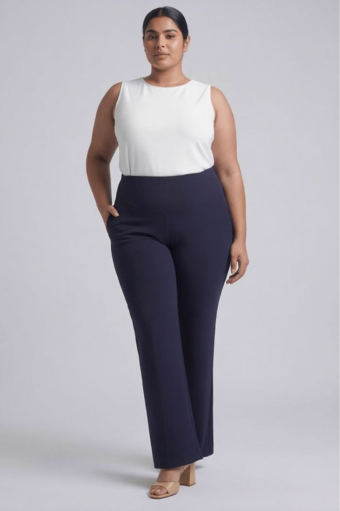Plus Size Navy Tummy Shaper Boot Cut Pants