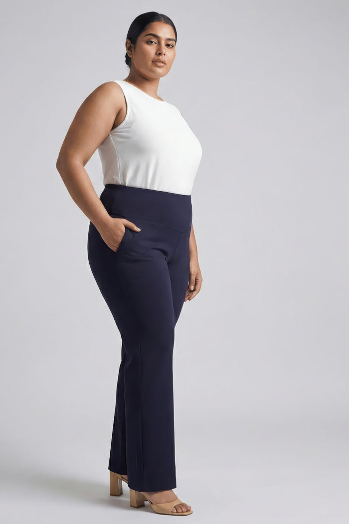 Plus Size Navy Tummy Shaper Boot Cut Pants