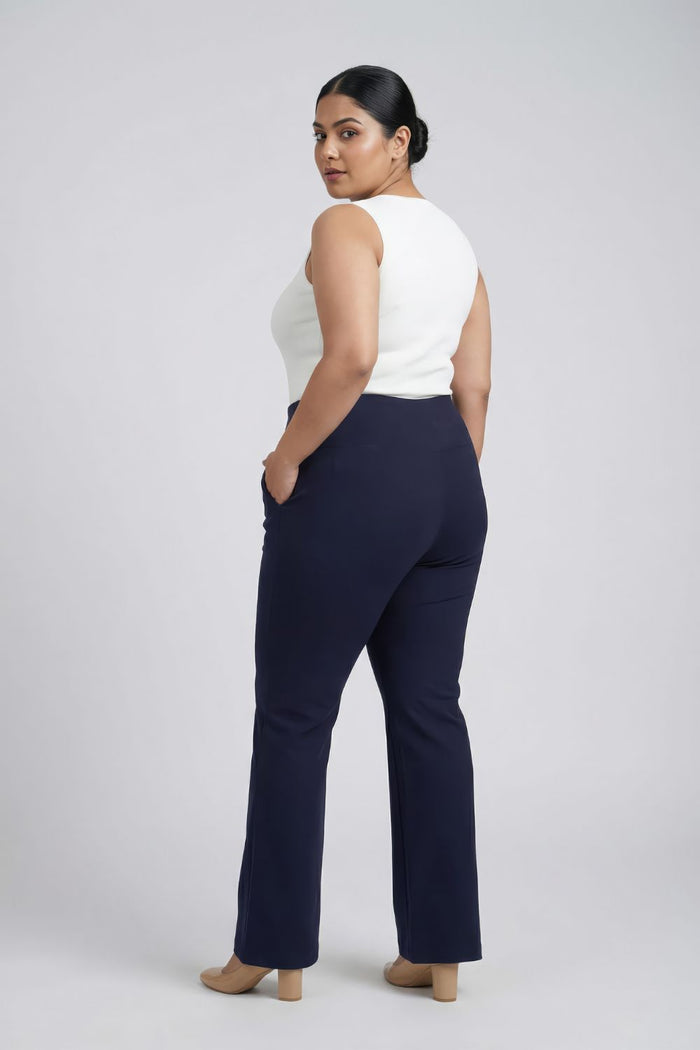 Plus Size Navy Tummy Shaper Boot Cut Pants
