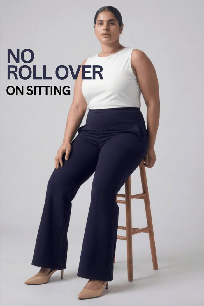 Plus Size Navy Tummy Shaper Boot Cut Pants