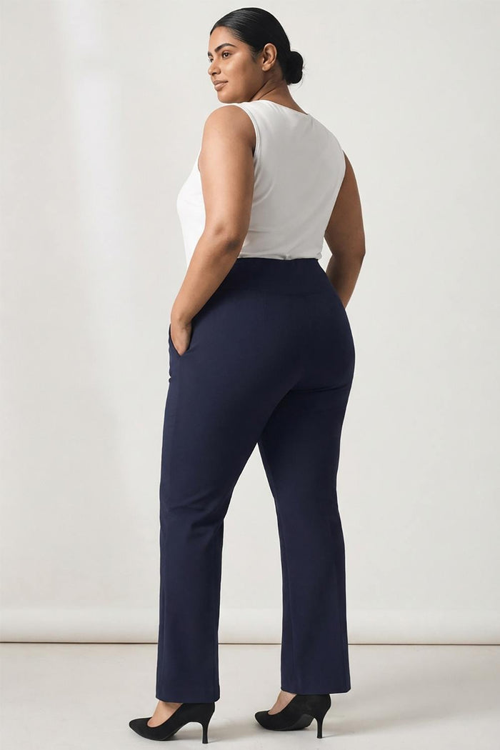 Plus Size Navy Tummy Shaper Straight Fit Pants