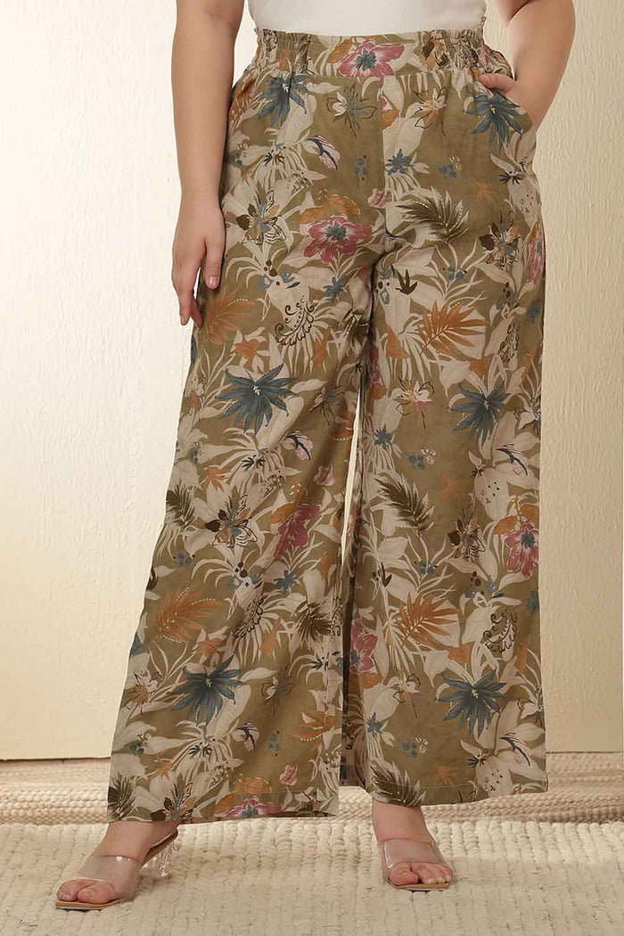 Plus Size Olive Floral Print  Kurta Coord Set