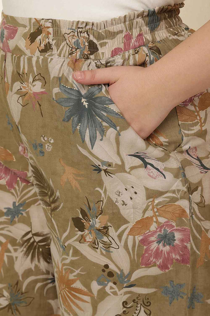Plus Size Olive Floral Print Shirt Coord Set
