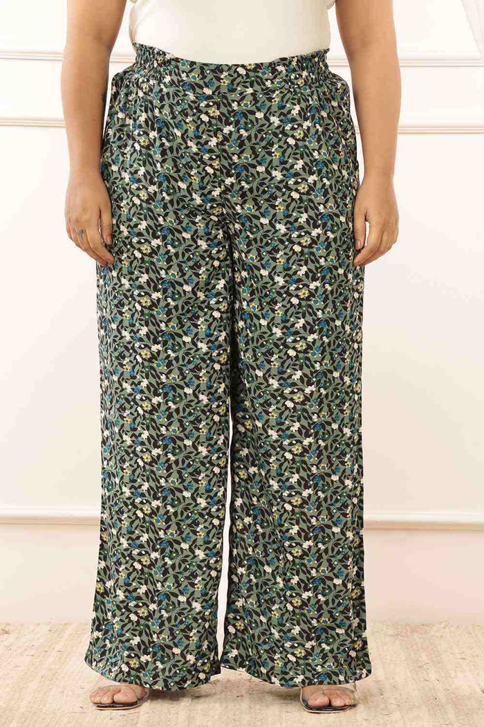 Plus Size Olive Floral Shirt Coord Set