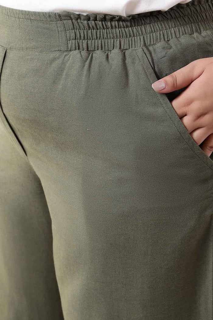 Plus Size Olive Green Cotton Linen Shirt Coord Set