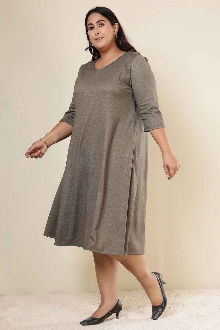 Plus Size Olive Green SnugWeave Winter Dress