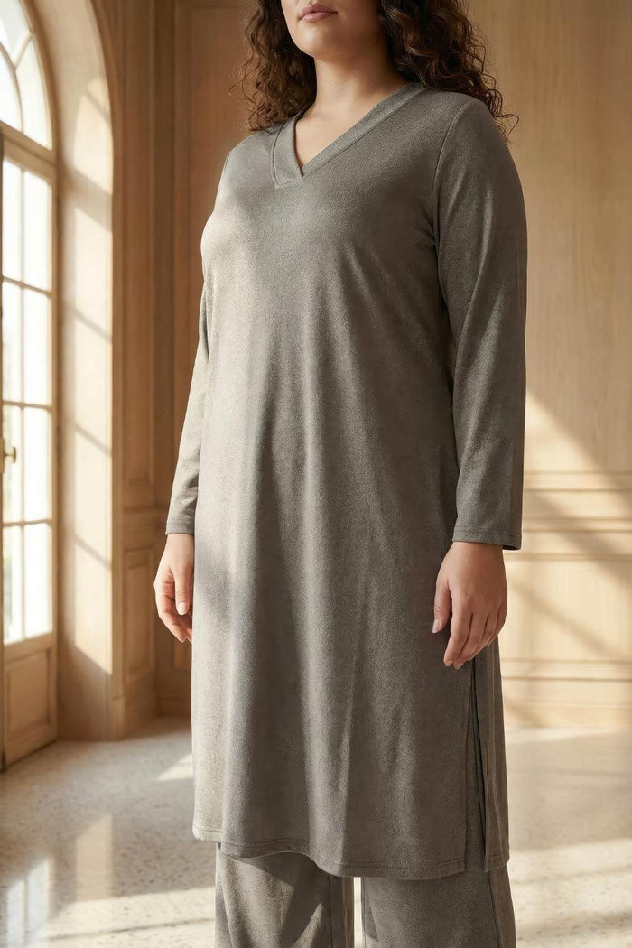 Plus Size Olive Green SnugWeave™ Winter Kurta Coord Set
