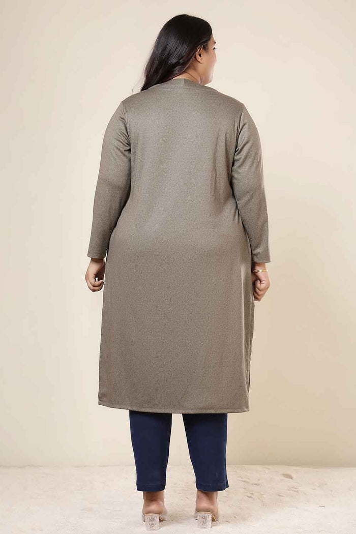 Plus Size Olive Green V Neck SnugWeave™ Winter Kurta