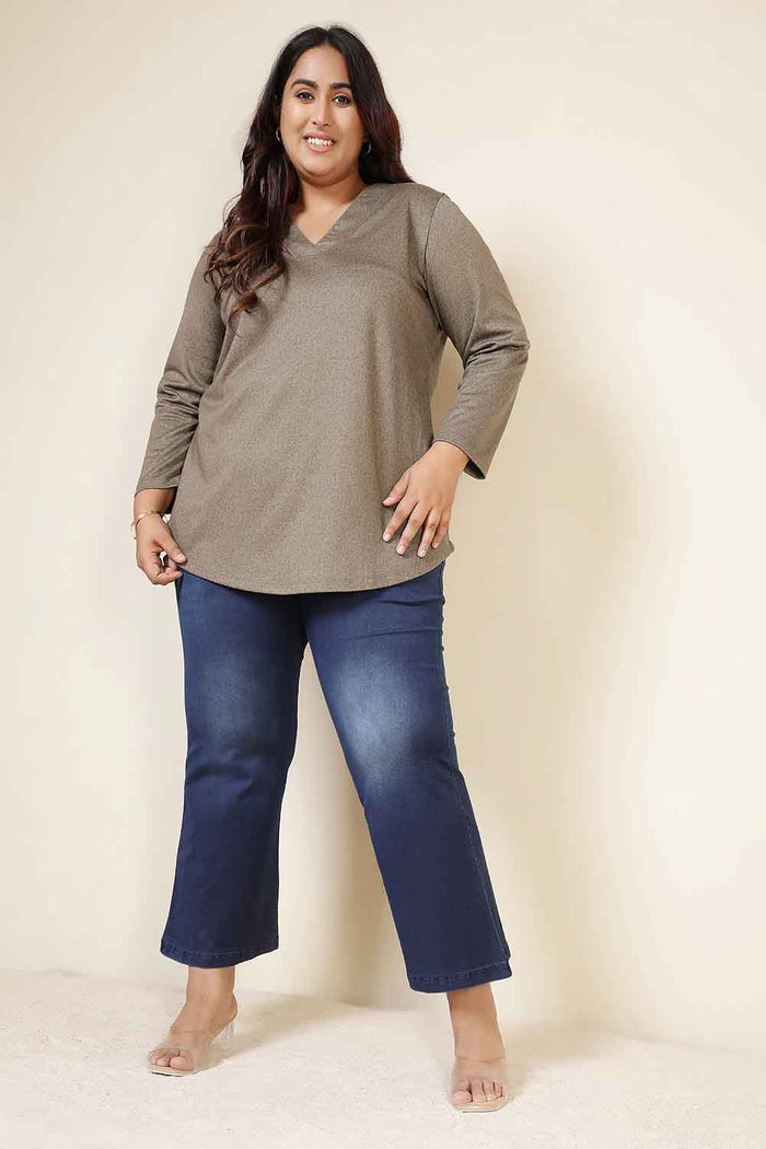 Plus Size Olive Green V Neck  SnugWeave Winter Top
