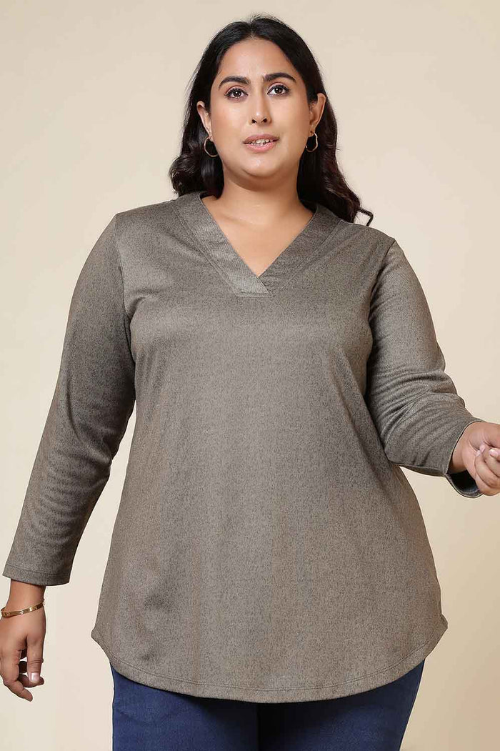 Plus Size Olive Green V Neck  SnugWeave Winter Top