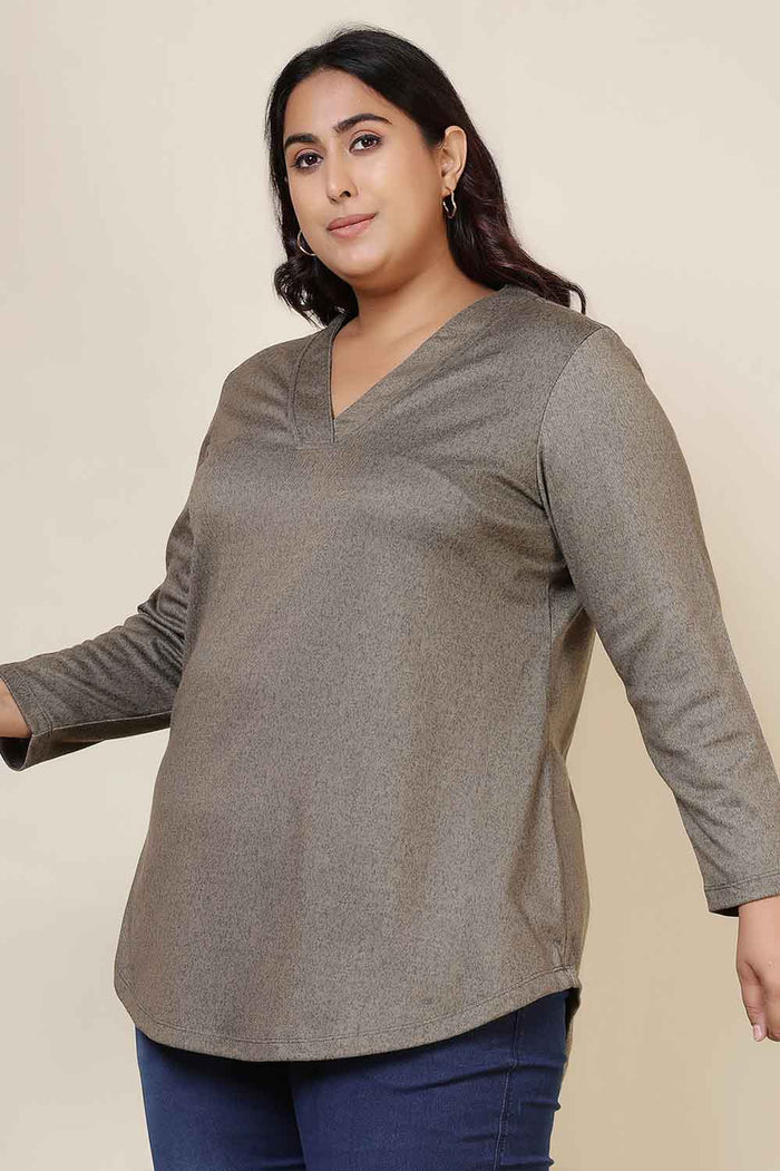 Plus Size Olive Green V Neck  SnugWeave Winter Top