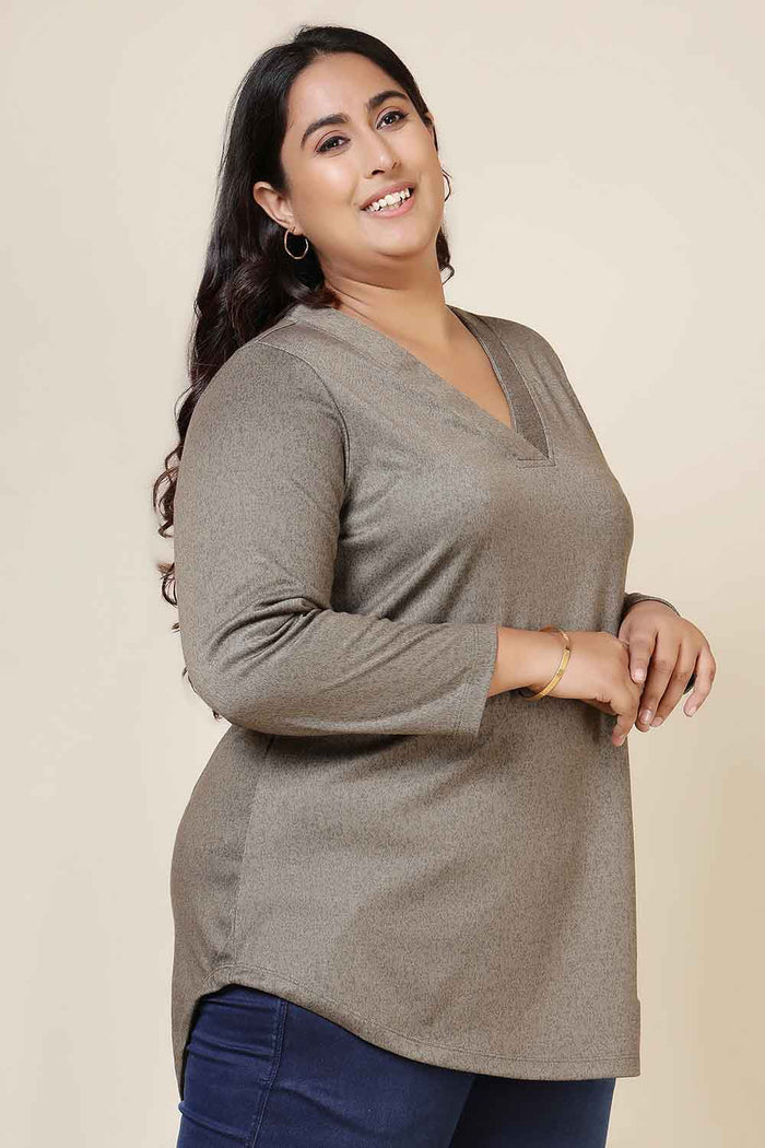 Plus Size Olive Green V Neck  SnugWeave Winter Top