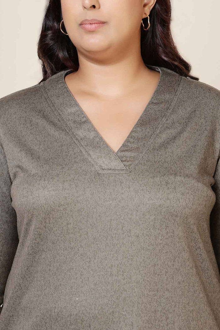 Plus Size Olive Green V Neck  SnugWeave Winter Top