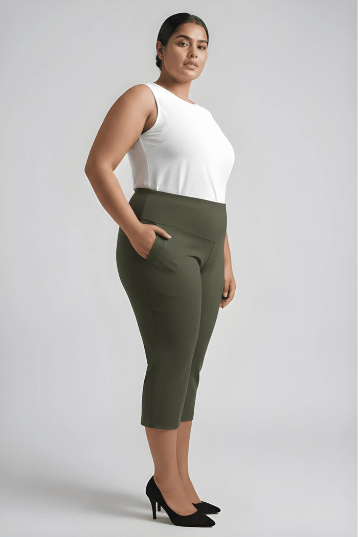Plus Size Olive New Fit Tummy Tucker Crop Pants