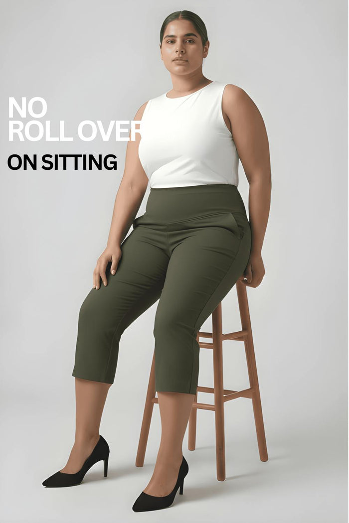 Plus Size Olive New Fit Tummy Tucker Crop Pants