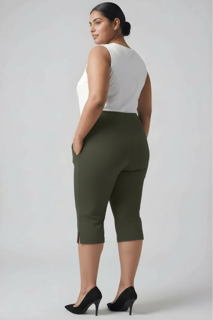 Plus Size Olive New Fit Tummy Tucker Crop Pants