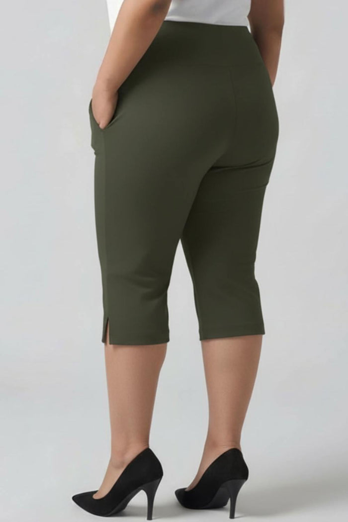 Plus Size Olive New Fit Tummy Tucker Crop Pants