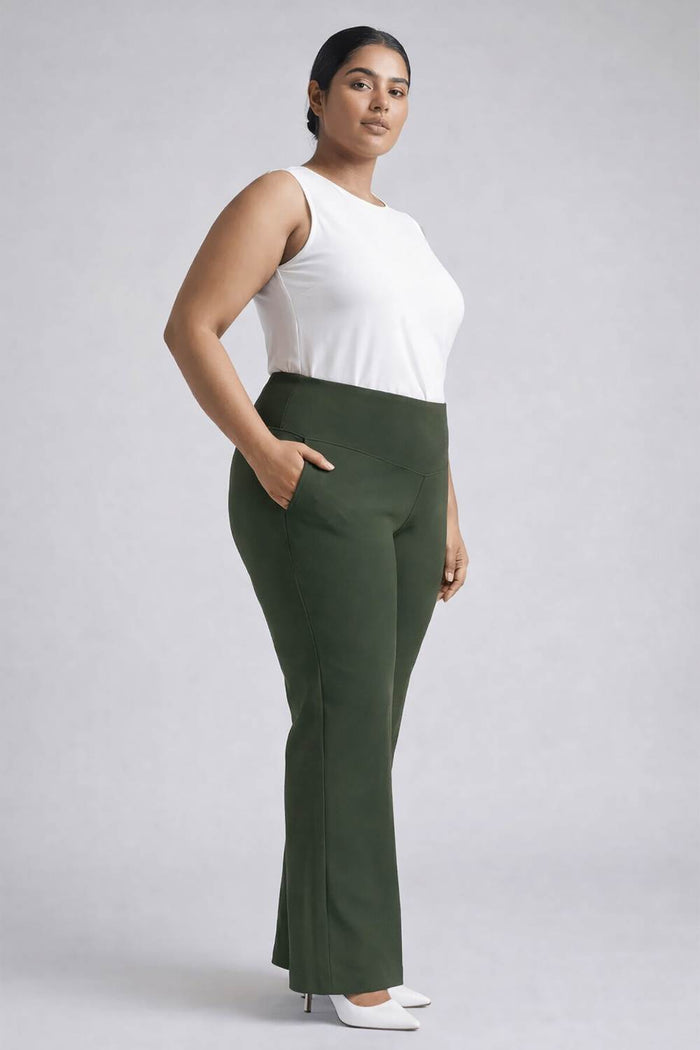 Plus Size Olive Tummy Shaper Boot Cut Pants