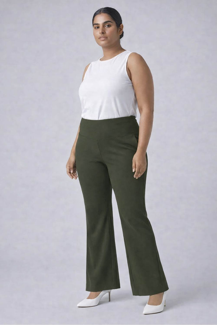Plus Size Olive Tummy Shaper Boot Cut Pants