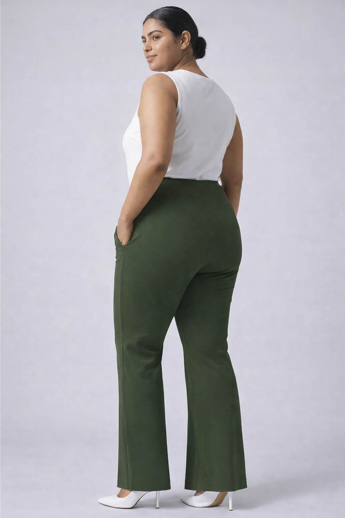 Plus Size Olive Tummy Shaper Boot Cut Pants