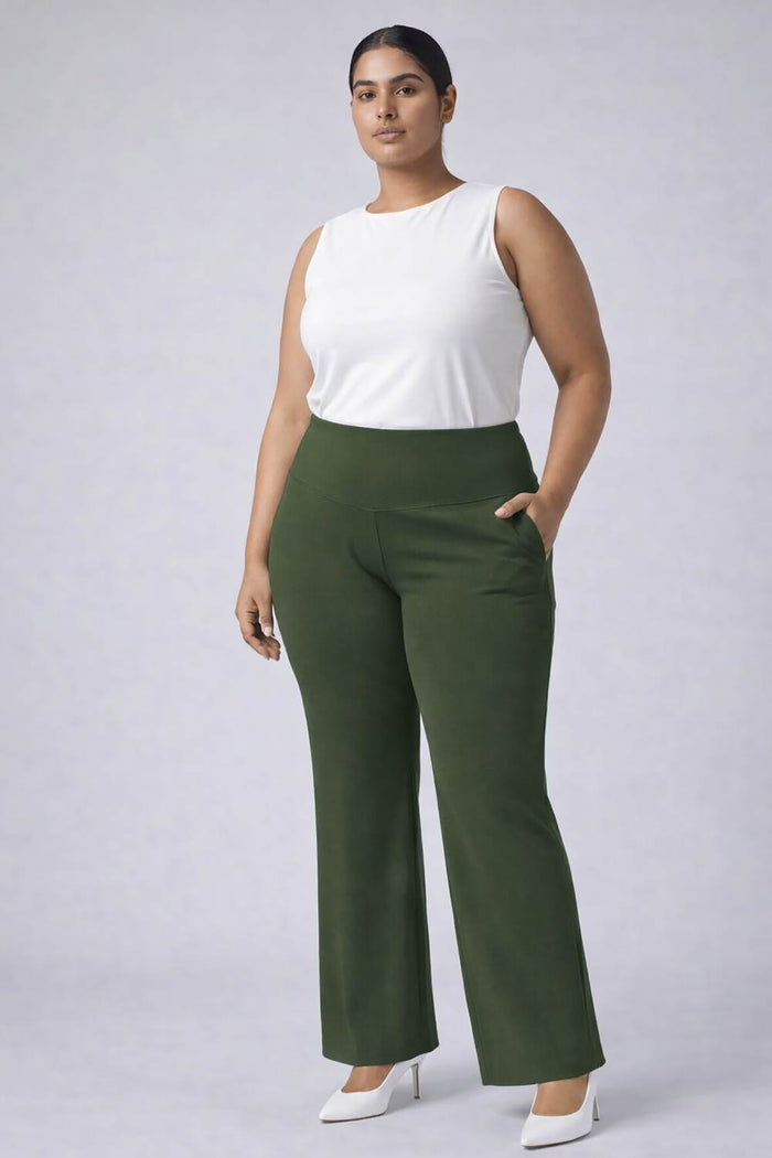 Plus Size Olive Tummy Shaper Boot Cut Pants