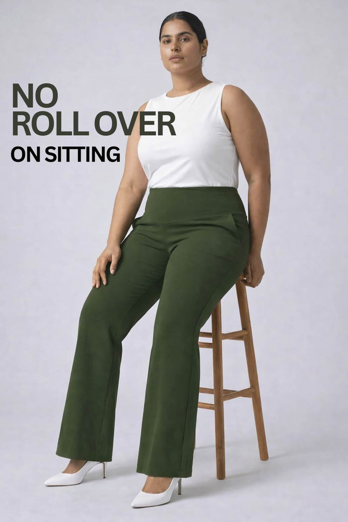 Plus Size Olive Tummy Shaper Boot Cut Pants