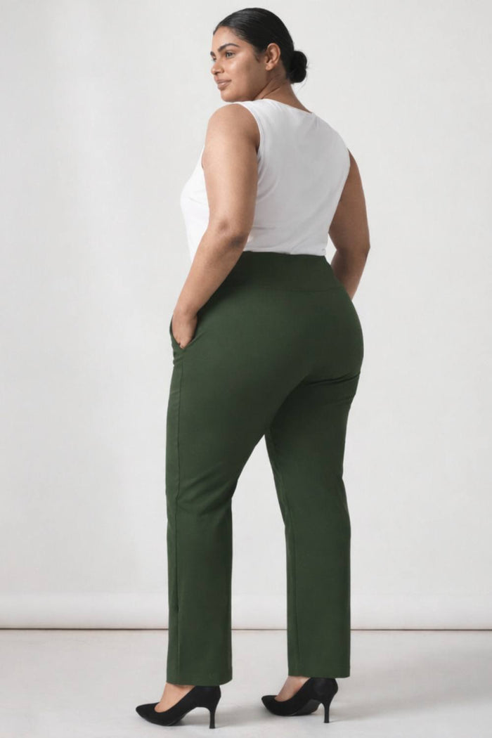 Plus Size Olive Tummy Shaper Straight Fit Pants