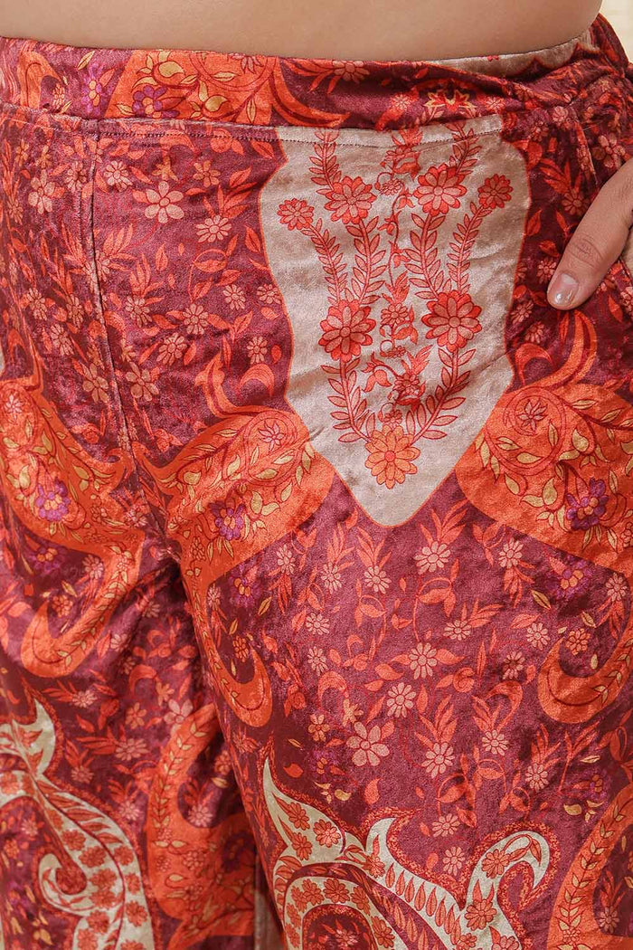 Plus Size Orange Ethnic Velvet Coord Set