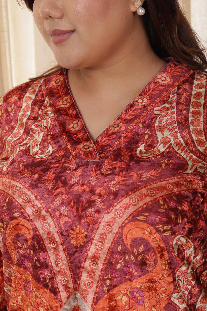Plus Size Orange Ethnic Velvet Top