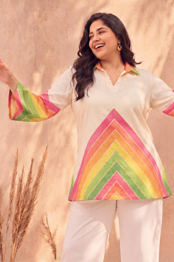 Plus Size Pastel Chevron Printed Cotton Top