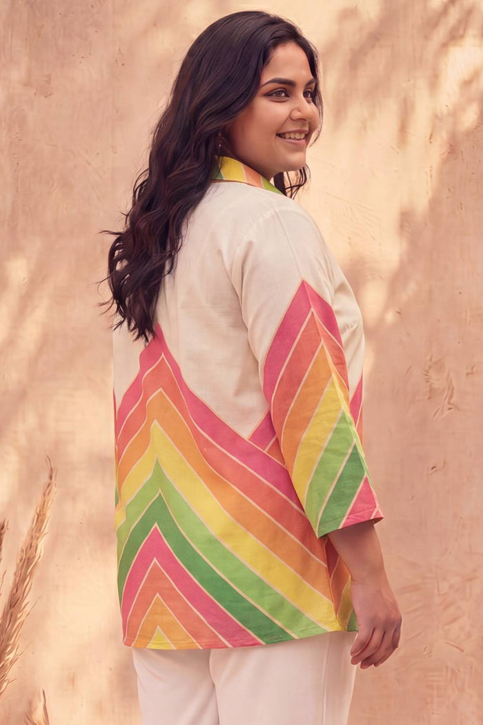 Plus Size Pastel Chevron Printed Cotton Top