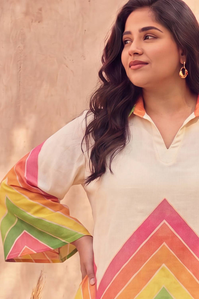 Plus Size Pastel Chevron Printed Cotton Top