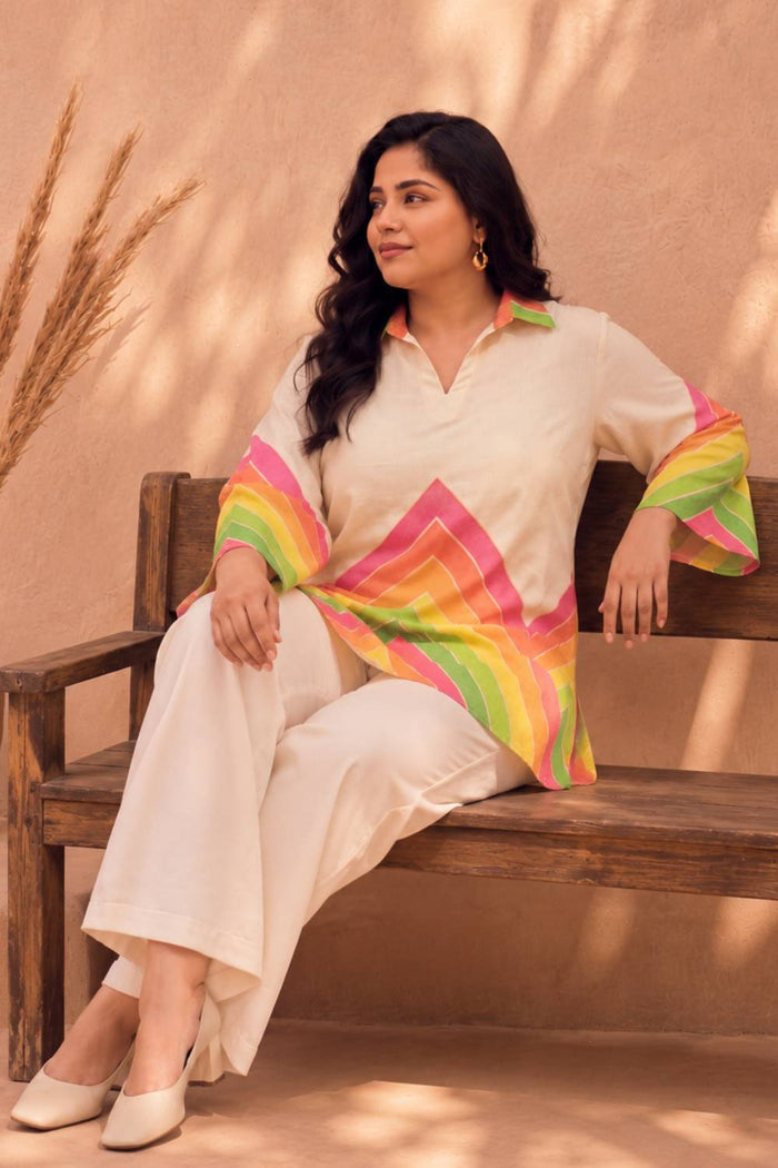 Plus Size Pastel Chevron Printed Cotton Top